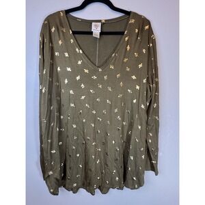 Self Esteem Plus Size‎ Cactus Print Long Sleeved V Neck Tshirt Size 2X